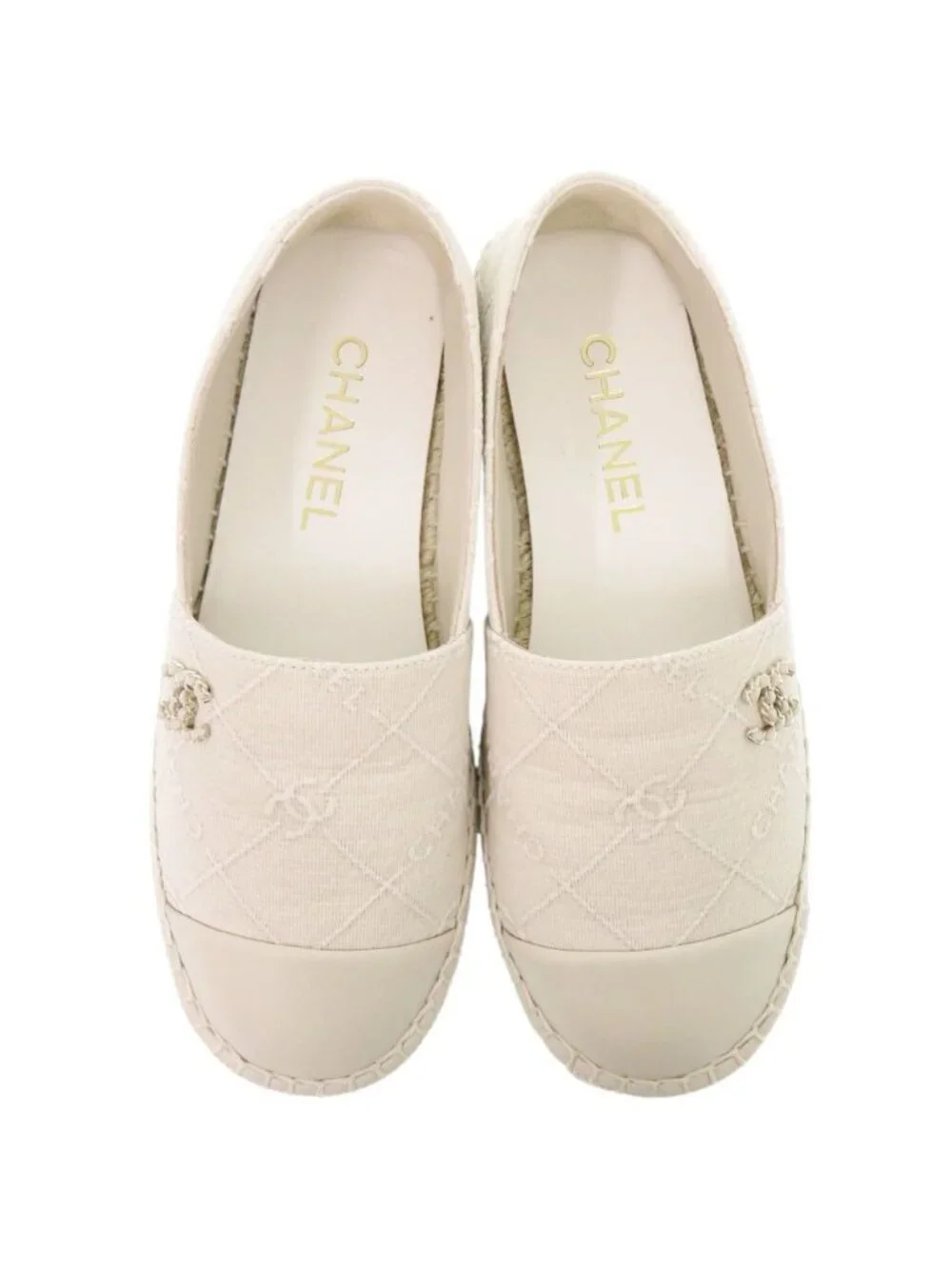 Chanel Espadrilles CC Logo 36 Cotton Lambskin Hemp Beige Flat Shoes